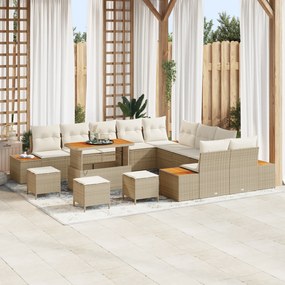 Conjunto de Sofá de Jardim vidaXL com Almofadas de 14 Peças Bege Ratta