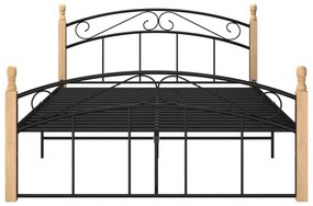Estrutura de cama 140x200cm metal/madeira carvalho maciça preto