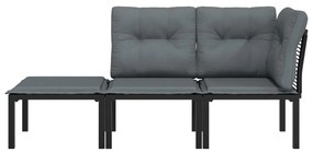 3 pcs conjunto lounge de jardim vime PE preto e cinzento