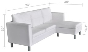 Sofá Secional 3 Lugares Couro Sintético Branco