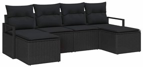 Conjunto de Sofá de Jardim com 6 Peças e Almofadas Pretas em Rattan Po