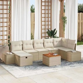 vidaXL Conjunto de Sofá de Jardim de 8 peças com Almofadas Bege Rattan Polivalente