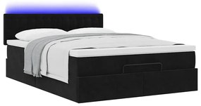 Estrutura de cama otomana com colchão 140x190 cm veludo preto