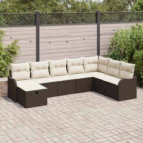 Conjunto de Sofá para Jardim de 8 Peças com Almofadas em Vime Poliéste