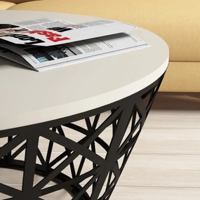 Mesa de Centro Stil Metal Ferforje – Creme/Preto – 90x90x38 cm