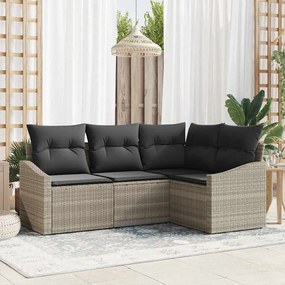 vidaXL Conjunto de Sofás de Jardim 4 Peças com Almofadas Bege Rattan Poliéster