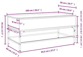 Mesa de centro 100x50x45cm deriv. madeira/metal carvalho fumado