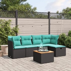 vidaXL 6 pcs conjunto de sofás p/ jardim c/ almofadões vime PE preto