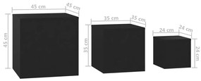 Mesas de apoio 3 pcs derivados de madeira preto