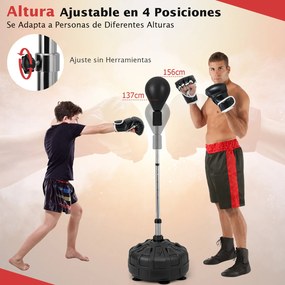 Saco de boxe de pé com base, bola de velocidade, altura ajustável em 4 níveis, ventosas e luvas para adultos e adolescentes, preto
