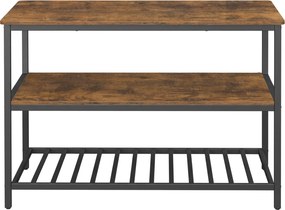 Armário de cozinha com grande bancada 60 x 120 x 90 cm, prateleira para micro-ondas com 3 níveis, estrutura em aço castanho-preto