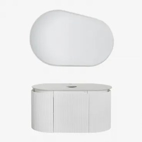 Conjunto De Móvel De Casa De Banho Suspenso Em Madeira Carsone Branco & Sem Unidade Auxiliar & Sem Lavatório & Oval Led E Anti-embaciamento - Sklum