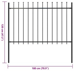 Cerca de jardim com topo lanças 1,8 m aço preto