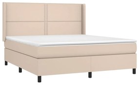 Cama box spring c/colchão/LED 180x200cm couro artif. cappuccino