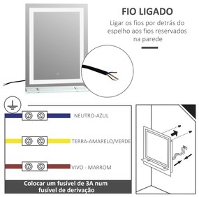 kleankin Espelho de Casa de Banho com Luzes LED 70x50 cm, Espelho para