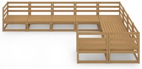 9 pcs conjunto lounge de jardim pinho sólido