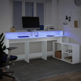 Secretária c/ luzes LED 200x104x91 cm derivados madeira branco