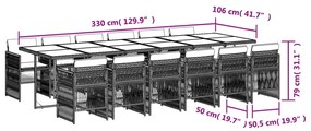 13 pcs conjunto de jantar p/jardim com almofadões vime PE preto