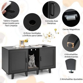 Móvel para gatos para Caixa areia (Não incluida), prancha a para arranhar e patas de madeira removíveis 120 x 52 x 65 cm Preto