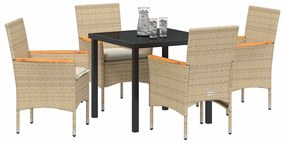 Conjunto de Jantar de Jardim 5 Peças com Almofadas Bege em Rattan Sint