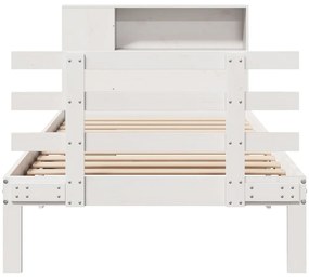Cama com estante sem colchão 90x200 cm pinho maciço branco