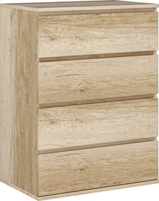 Cómoda de 4 gavetas, móvel de arrumação sem puxadores, design minimalista, 60 x 40 x 80 cm, natural