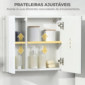 Armário de Casa de Banho com Espelho, 2 Portas e Prateleiras Ajustáveis, 48x15x45 cm, Branco