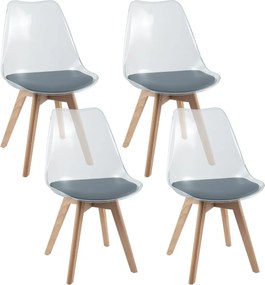 Conjunto de 4 cadeiras de jantar (MESA NÃO INCLUIDA) modernas sem braços com encosto Pernas em madeira de faia Almofada macia cinzenta e cadeiras tran