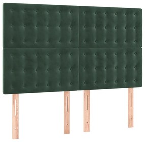 Cabeceira de cama c/ LED veludo 144x5x118/128 cm verde-escuro