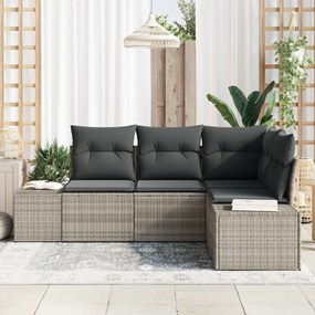 Conjunto de Sofá de Jardim com Almofadas Cinza Claro Vime Sintético