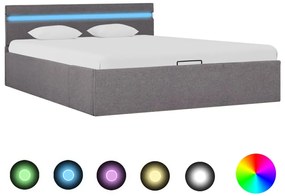 Estrutura cama hidrául.+ LED 140x200cm tecido cinza-acastanhado