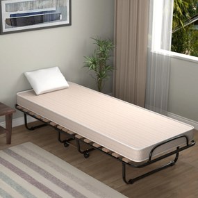 Cama dobrável com colchão Cama de hóspedes portátil com rodas em espuma de memória Estrutura de aço 190 x 80 x 33 cm Bege