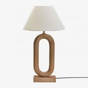 Candeeiro De Mesa Em Madeira De Manga Tiberia Madeira De Manga & Branco Ø40 Cm Menorca - Sklum