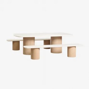 Conjunto De Mesa Retangular 230x110 Cm E 2 Bancos De Jantar Em Cimento E Madeira De Acácia Sharpay Marrom Acácia Claro - Sklum