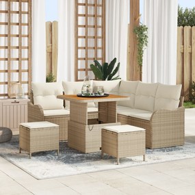 Conjunto de Sofá de Jardim vidaXL 8 Peças com Almofadas Bege Poliéster Rattan Acácia