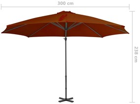 Guarda-sol jardim cantilever c/ poste alumínio 300cm terracotta