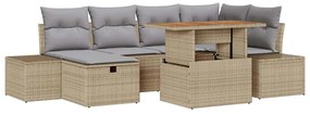 Conjunto de Sofá de 7 Peças de Jardim com Almofadas Bege Vime PE
