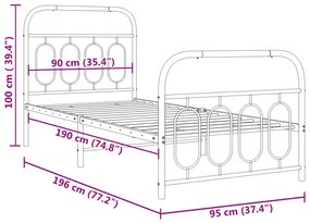 Estrutura de cama com cabeceira e pés 90x190 cm metal branco