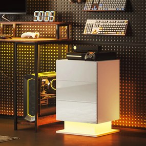 Mesa de Cabeceira com Faixa de Luz LED Multicolor Mesa Auxiliar com 3 Gavetas Estilo Moderno 40x35x60 cm Branco Brilhante