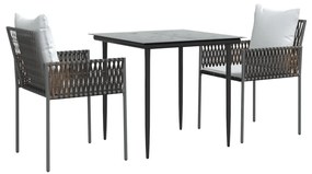 3 pcs conjunto de jantar p/ jardim c/ almofadões vime PE e aço
