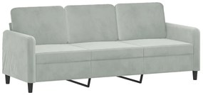 Sofá de 3 lugares com apoio de pés 180 cm veludo cinzento-claro