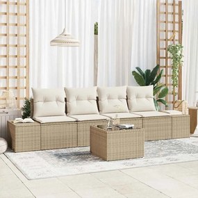 vidaXL Conjunto de Sofá de Jardim de 5 Peças com Almofadas Bege Rattan Poliéster