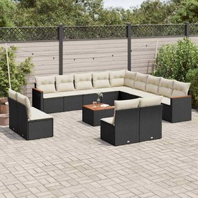 14 pcs conjunto de sofás p/ jardim c/ almofadões vime PE preto