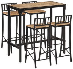 vidaXL 5 pcs conj. de bar madeira de mangueira áspera maciça e metal