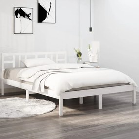3105381 vidaXL Estrutura de cama casal 135x190 cm madeira maciça branco