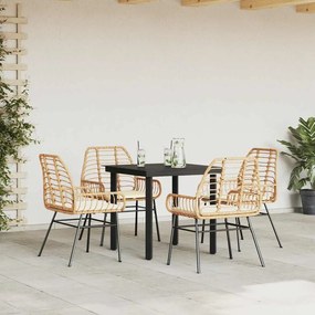 Conjunto jantar jardim 5 peças almofadas vidro vime PE castanho