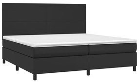 Cama box spring c/ colchão/LED 200x200cm couro artificial preto