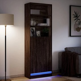 Armário alto com luzes LED derivados madeira carvalho castanho