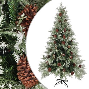 vidaXL Árvore de Natal com pinhas 195 cm PVC e PE verde e branco