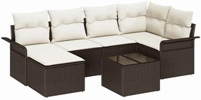 Conjunto de Sofá de Jardim com 7 Peças e Almofadas Marrons em Poliratt